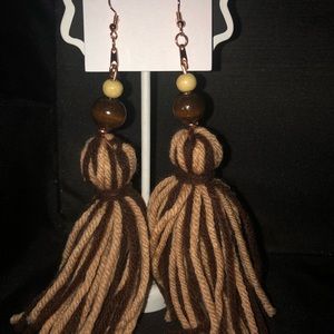 Copper and wood tassel earrings
